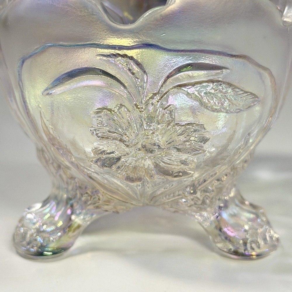 VTG Imperial Glass Everglades White Iridescent 3 Footed Bowl 3" Floral Lion Feet - Picture 4 of 10